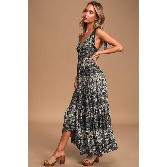 Let's Smock About It Black Floral Print Tiered Maxi Slip Dress - Picture 2 of 16